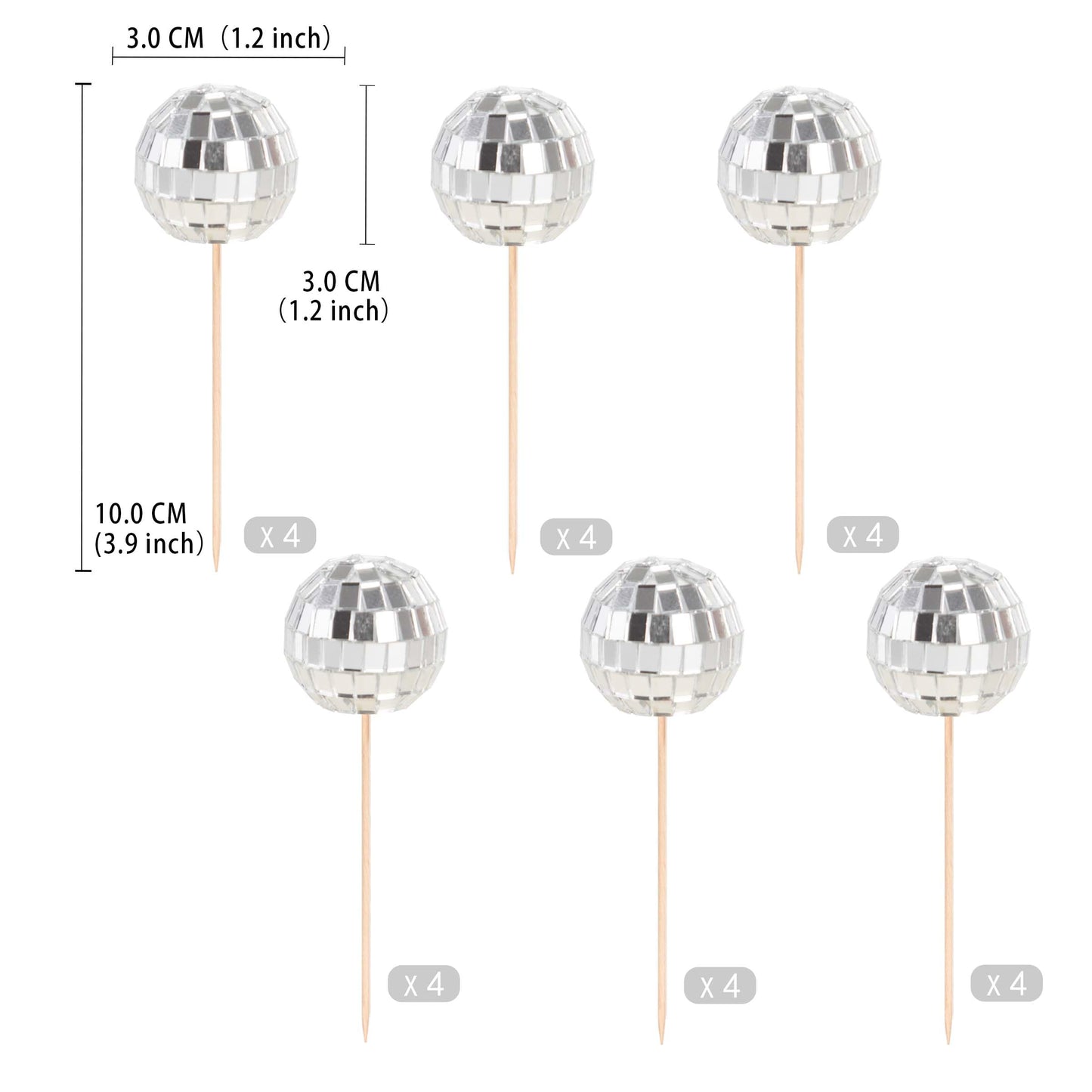 Gexolenu 24 Pcs Disco Ball Cupcake Toppers, NO DIY Silver Disco Ball Cupcake Picks Centerpiece Decor for Disco Theme Party 70's Disco Cake Birthday