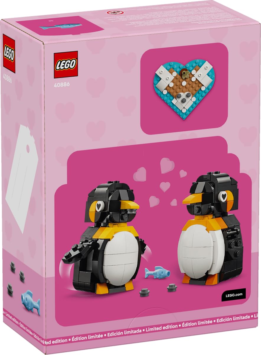 LEGO Penguins in Love Building Set - Cute Animal Display Model, Romantic Valentine’s Day Collectible, Gift for Couples Fans - 40886