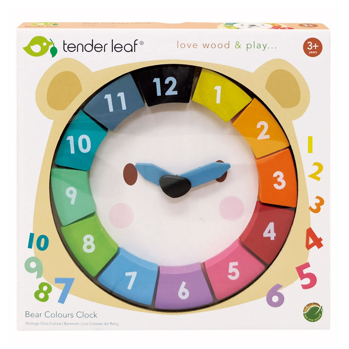 Tender Leaf Toys - 12 Pcs Bear Colors Clock, Early Learning Time, Educational Learning Clock Toy - Wooden Clock, Lovely Shapes - Cognitive Toy