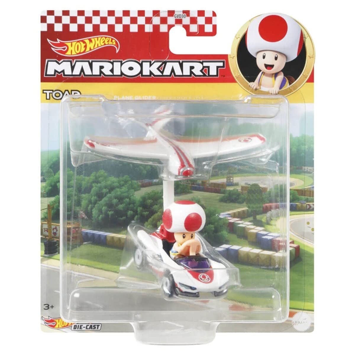 Hot Wheels Die-Cast Mario Kart Toad in P-Wing Kart with Plane Glider