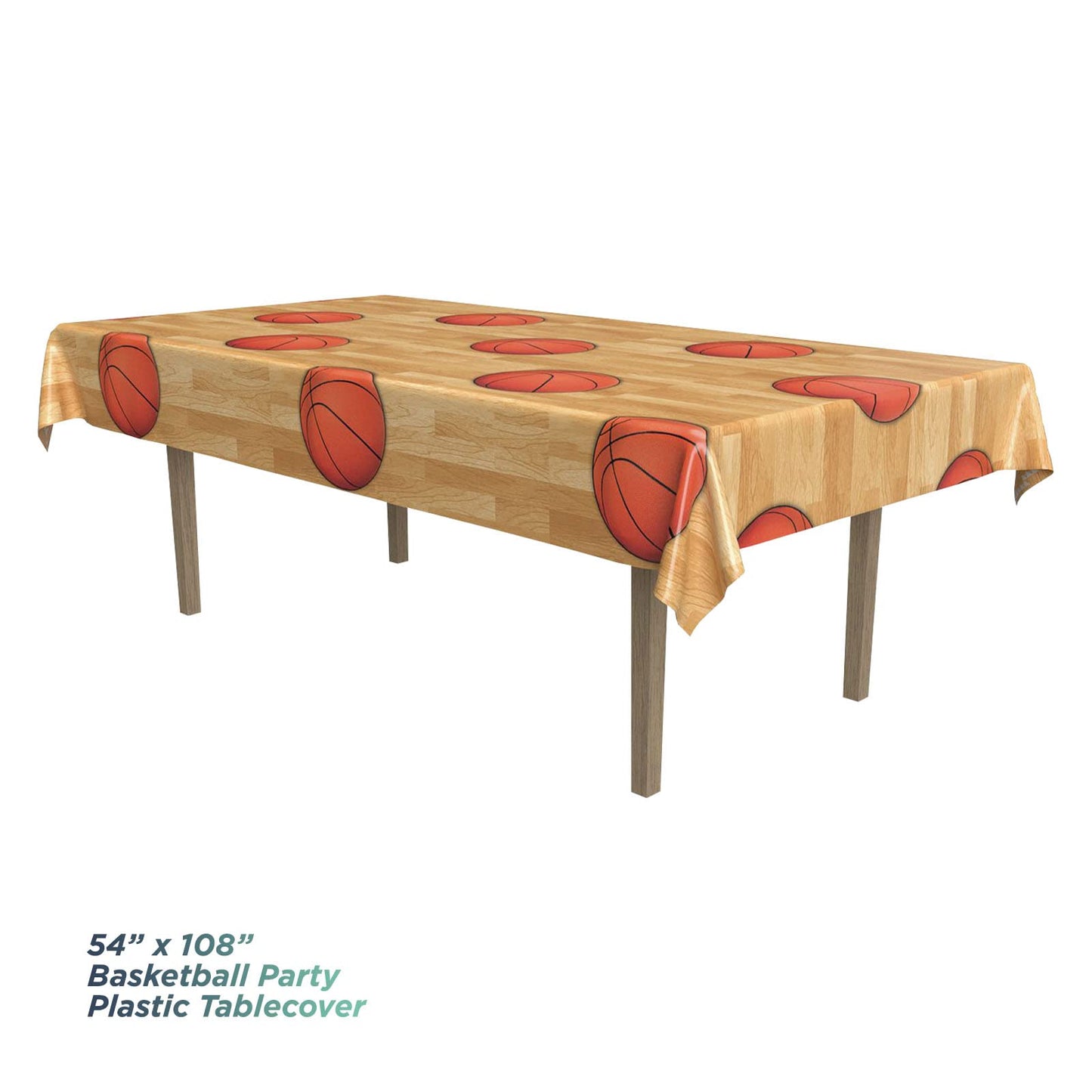 HOME & HOOPLA Basketball and Sports Party Supplies - Wood Court Plastic Table Cover, 54" x 108" (2 Pack)