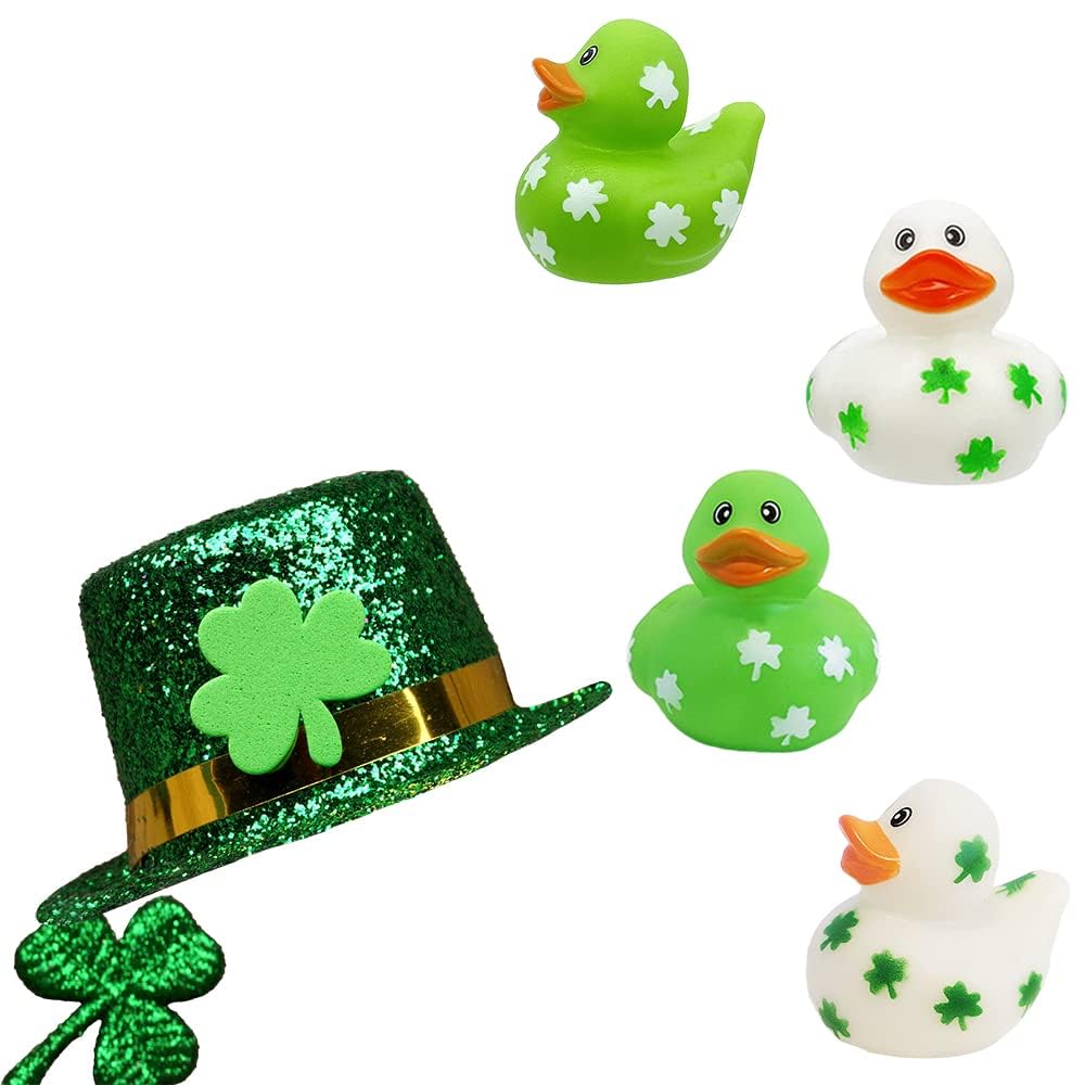6-Count St. Patrick's Rubber Duck Toy Duckies Shamrock designfor Kids, Bath Birthday Gifts Baby Showers Summer Beach and Pool Activity, 2" (6-Pack)