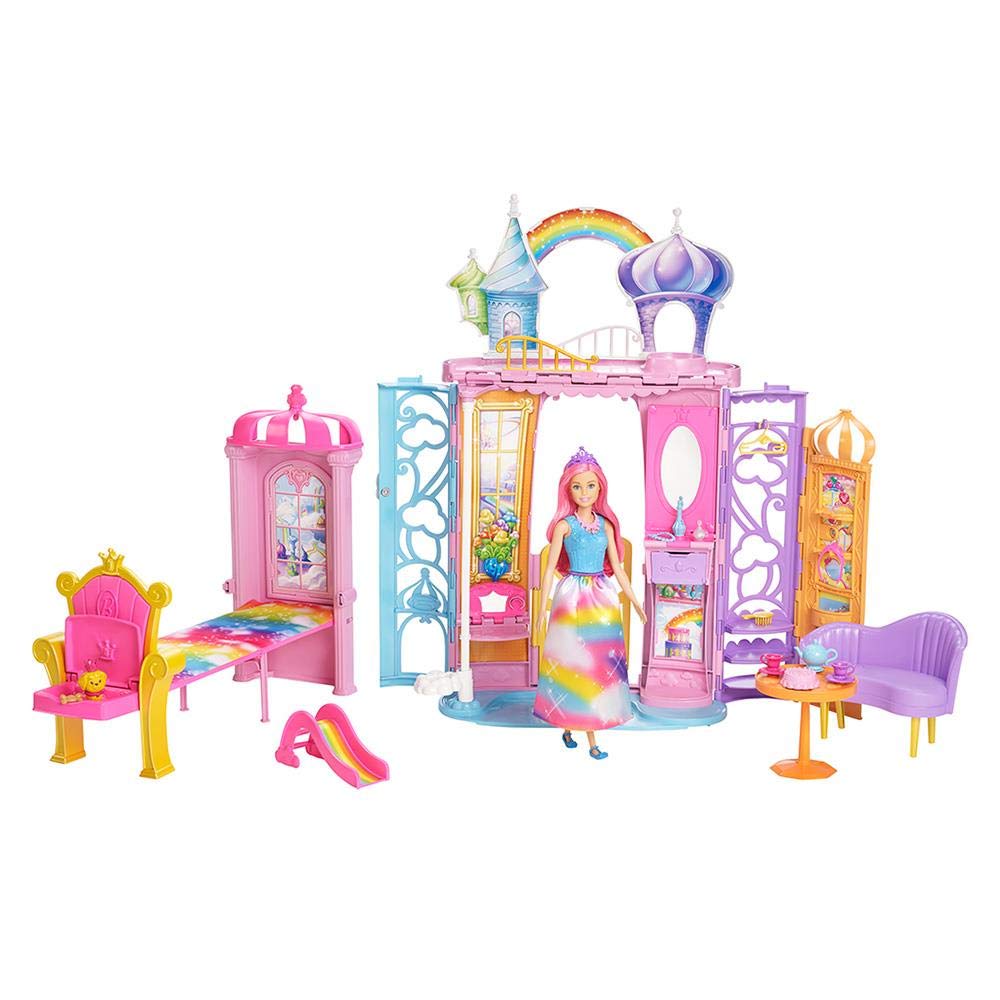 Barbie Dreamtopia Rainbow Cove Castle, Portable Playset with Handle, Puppy Figure, Transforming Features & 10+ Accessories