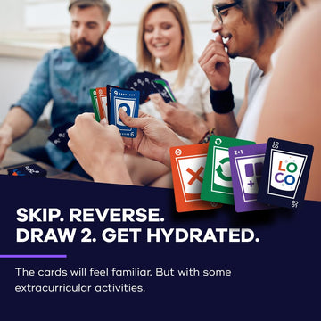 SWOOC DUNZO - Hydrating Version of Classic Card Game with 4 Unbreakable Glasses - Draw Two, Skip, Reverse, Get Loco - Fun Party Game & Funny Gifts