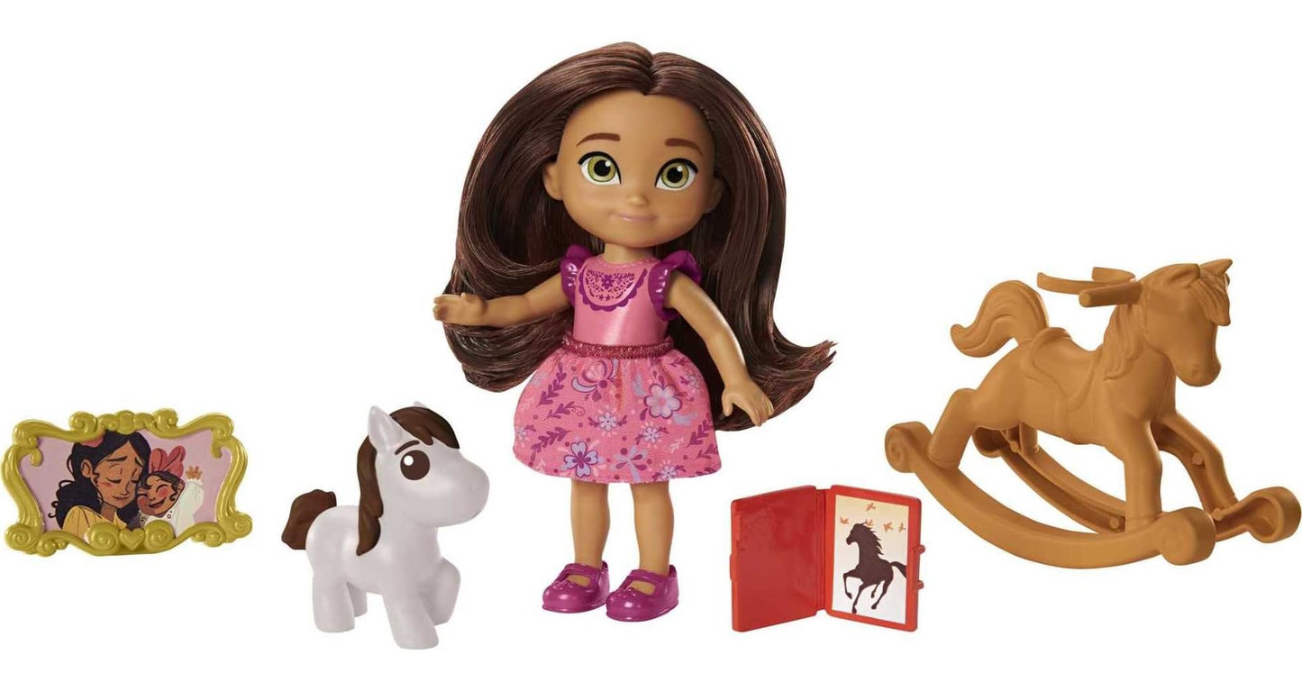 Mattel Spirit Untamed Young Lucky Doll (Approx. 4-in) with 5 Movable Joints & Story Accessories Incuding Rocking Horse & Small Horse