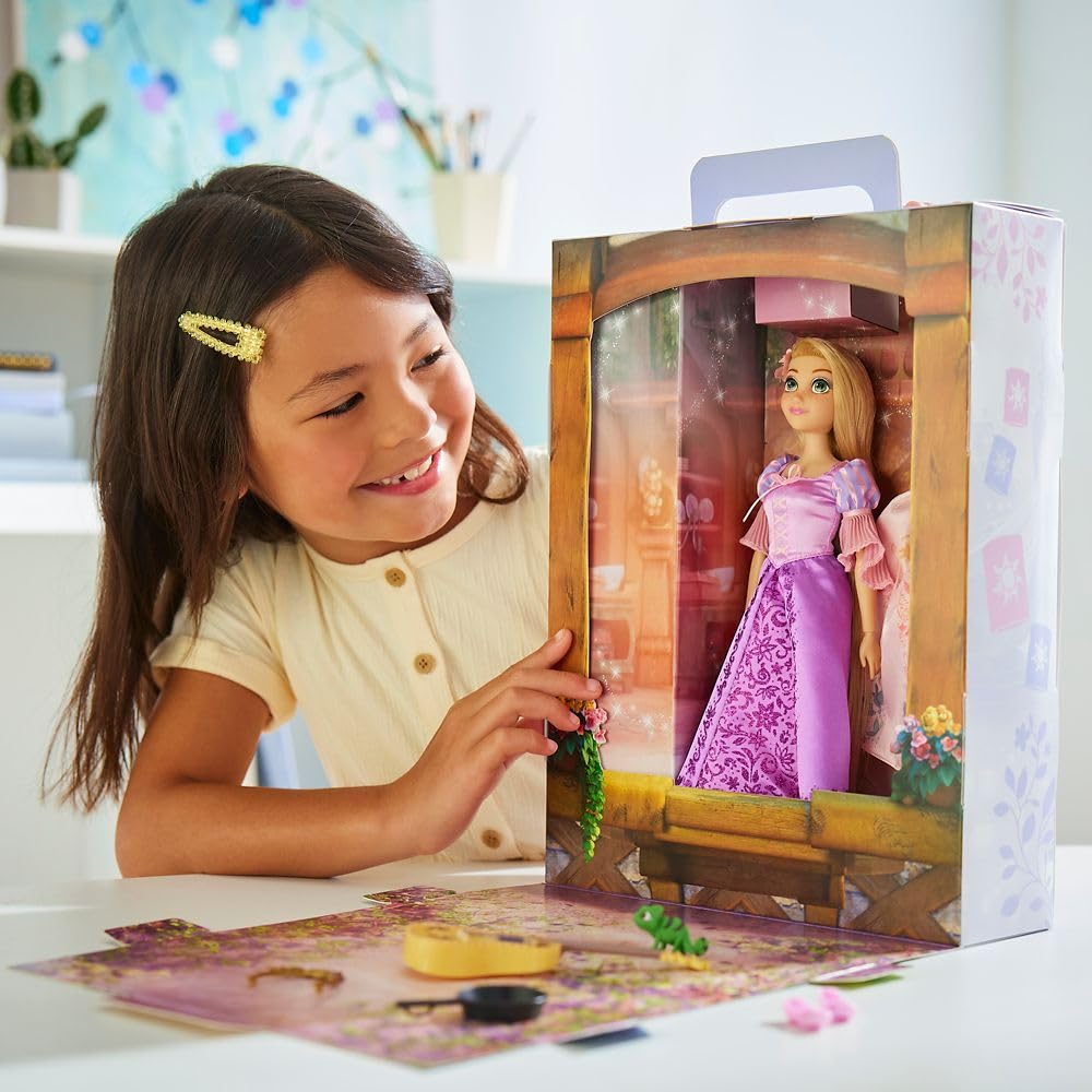Disney Store Official Rapunzel Story Doll - 11 Inches - Includes Coloring Book and Additional Dress, Princess Doll in Classic Outfit, Disney Princess