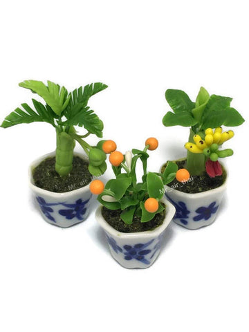 3pc Miniature Flower Clay Dollhouse Fairy Garden Mini Plant Trees Ceramic Paint Furniture Bundles Artificial Flowers Tiny Orchid #094