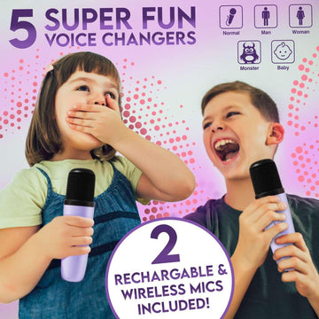 Karaoke Machine for Kids Adults, Portable Mini Bluetooth Speaker with 2 Wireless Microphones, LED Lights, Singing System for Family Home Party, Voice