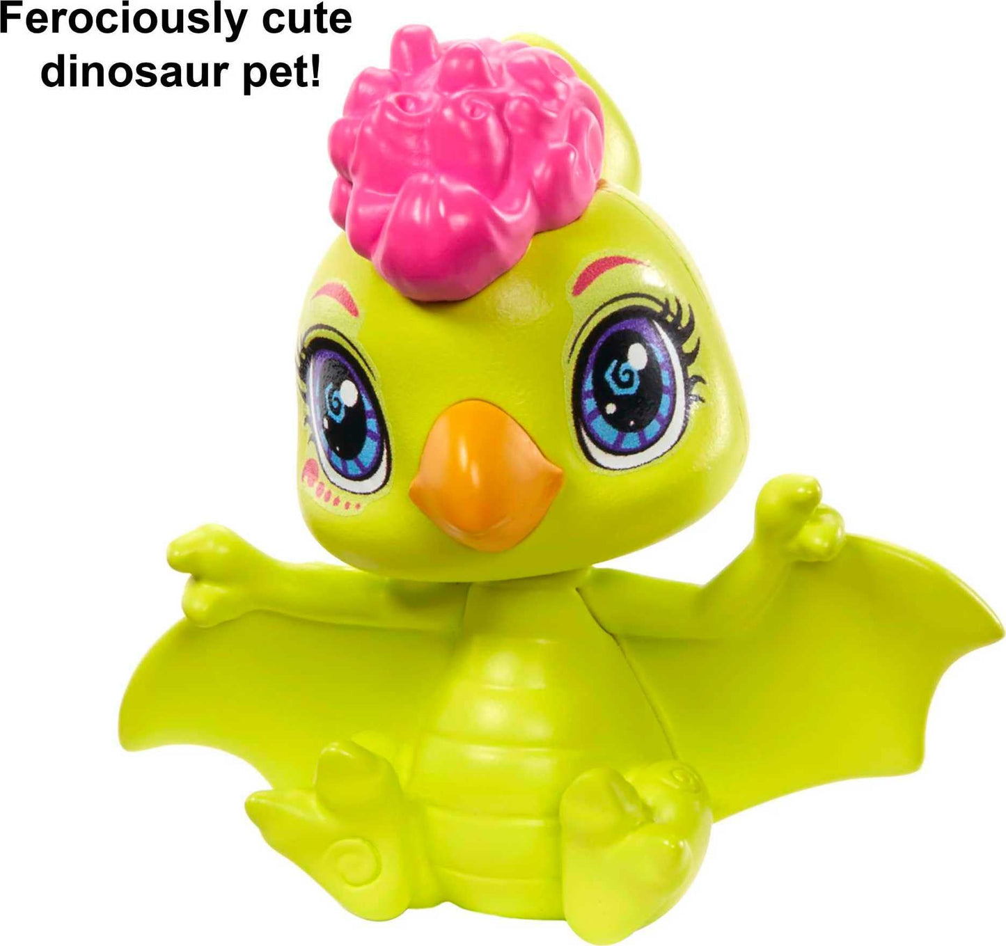 Mattel Cave Club Fernessa Doll (8-10-inch, Pink Hair) Poseable Prehistoric Fashion Doll with Dinosaur Pet and Accessories, Gift for 4 Year Olds and Up