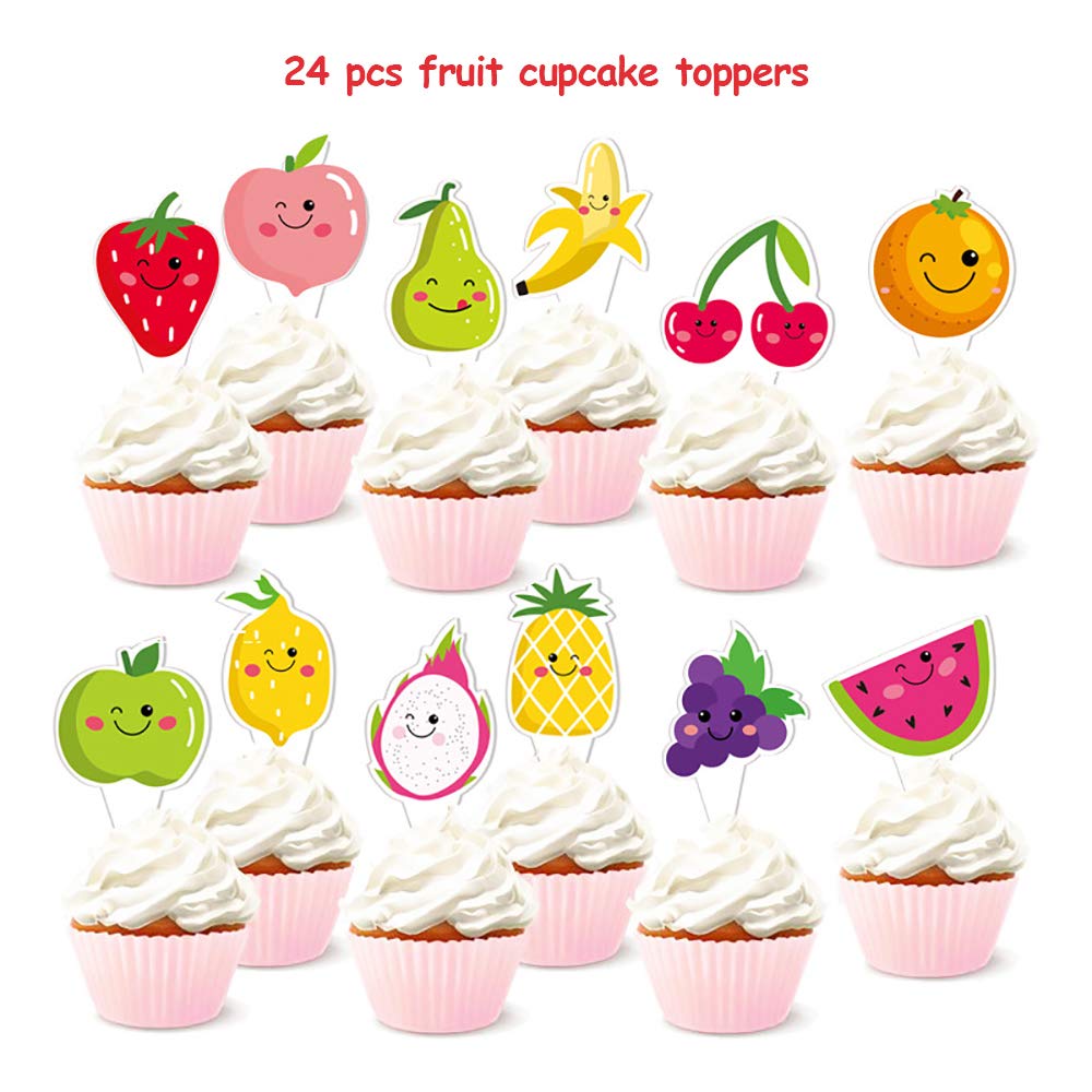 71 Packs Tutti Frutti Party Decorations Set Twotti Frutti Glitter Banner/Cake Topper Fruit Cupcake Toppers Mylar Balloons for Twotti Fruity Second