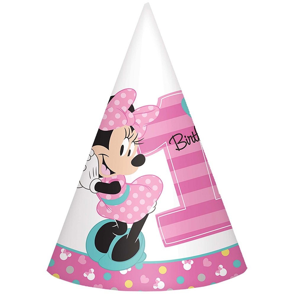 amscan 251834 Disney Minnie's"Fun To Be One" Paper Cone Hats, Multicolor, Pack of 8