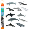 Safari Ltd. Whales & Dolphins TOOB - 12 Mini Figurines: Blue, Beluga, Gray, Killer, Humpback & Sperm Whale, Bottlenose, Common, Spotted Dolphins