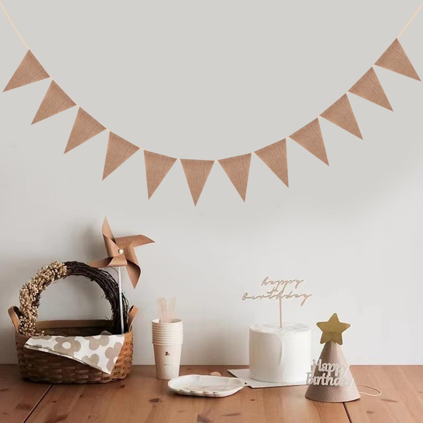 DAHI 32Ft Burlap Banner 48pcs DIY Burlap Banner Brown Fabric Triangle Flag Pennant Banner for Party Decorations Wedding Birthday Outdoor Garden