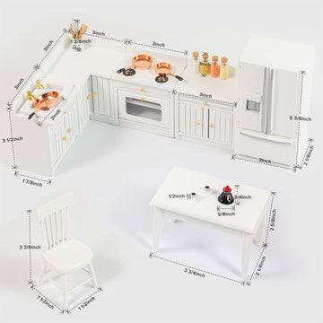 SAMCAMI Wooden Dollhouse Furniture Set - Miniature Dollhouse Furniture 1 12 Scale for Dollhouse Kitchen - Doll House Furniture Toys Incl Kitchen
