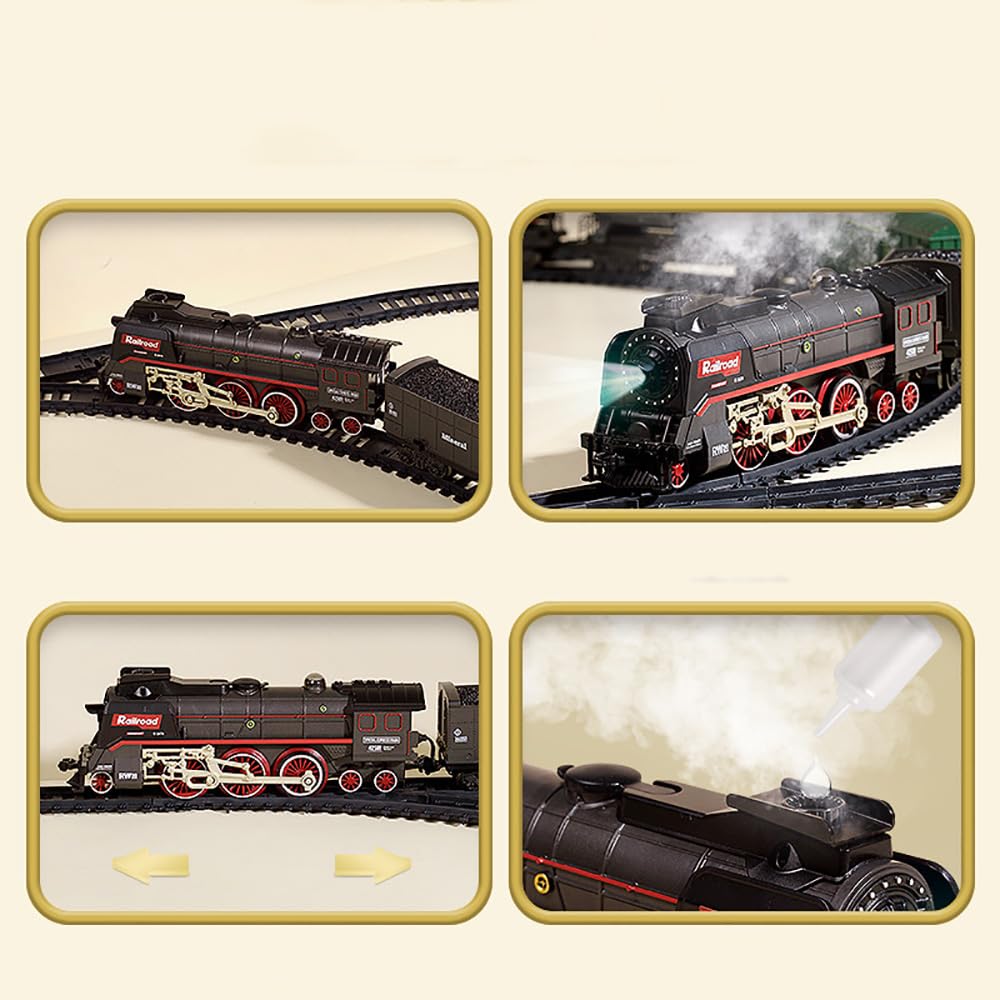 Electric Train Toy with Smokes,Lights and Sound,Train Set for Under Christmas Tree, Locomotive Train Model with Track, Gifts for Train Lovers (Black)
