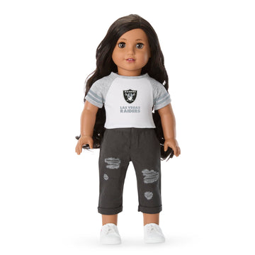 American Girl Las Vegas Raiders 18 inch Fan Tee with Crew Neck Striped Short Sleeve, Black and Silver, 1 pcs, Ages 6+