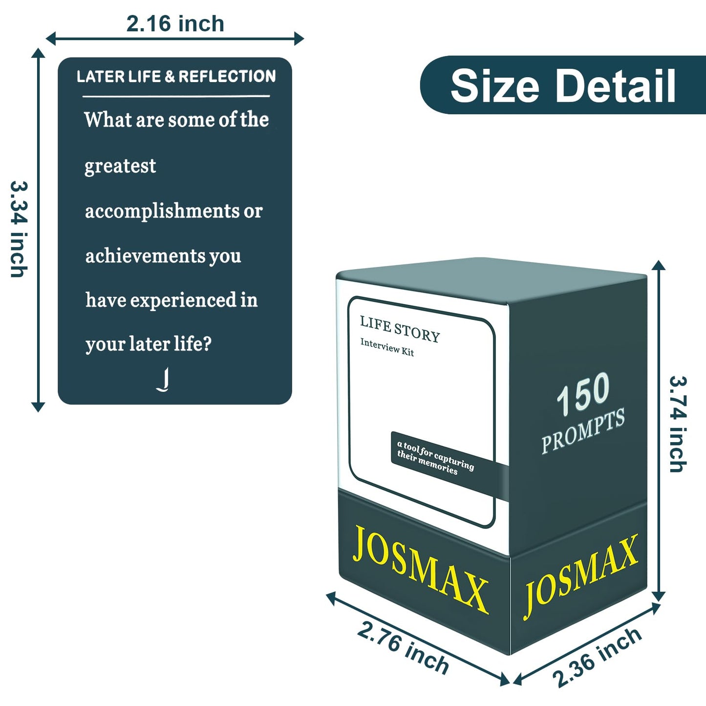 JOSMAX 150 Pcs Life Story Interview Kit Cards, Family Conversation Card, Life Story Interview Kit, Get to Know Parents and Grandparents for Family