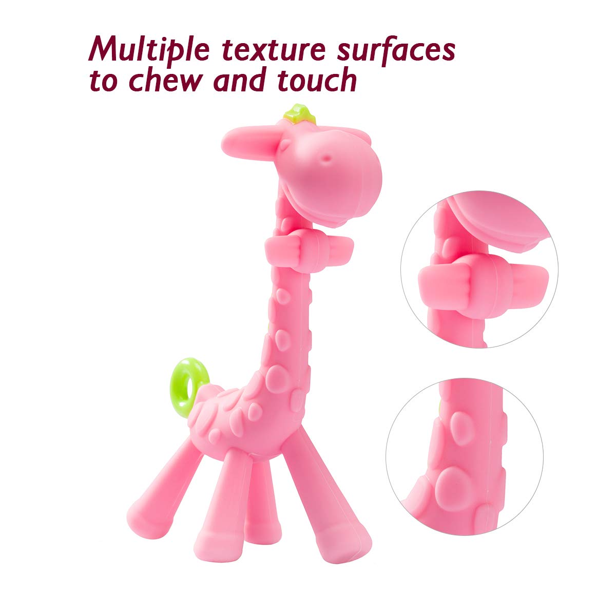 SHARE&CARE BPA Free Silicone Giraffe Baby Teether Toy with Storage Case, for 3 Months Above Infant Sore Gums Pain Relief and Baby Shower, Baby