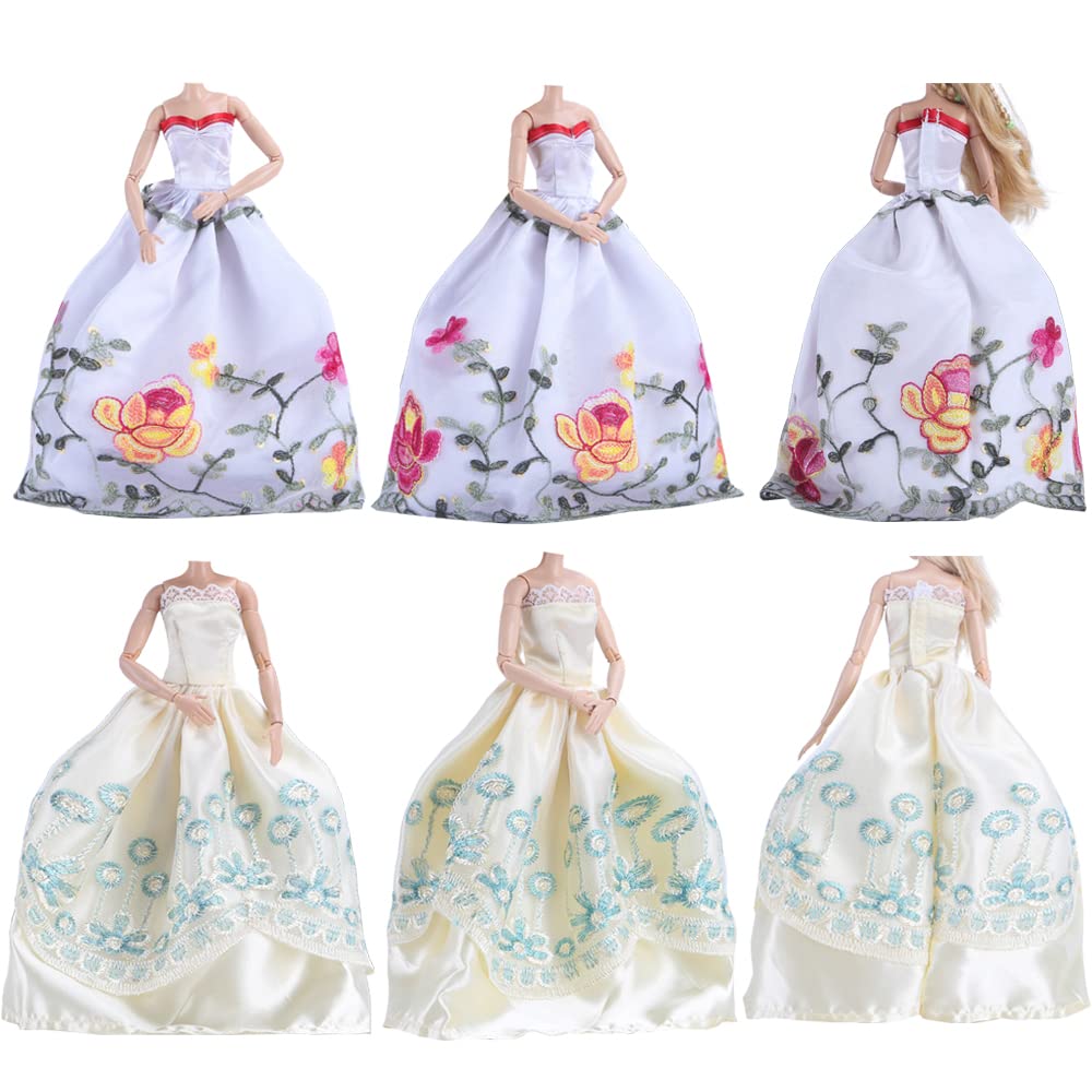 E-TING 5pcs Fashion Gorgeous Princess Wedding Party Gown Dresses Clothes with Floral-Print Voile All Around for Girl Doll(Random Pick)