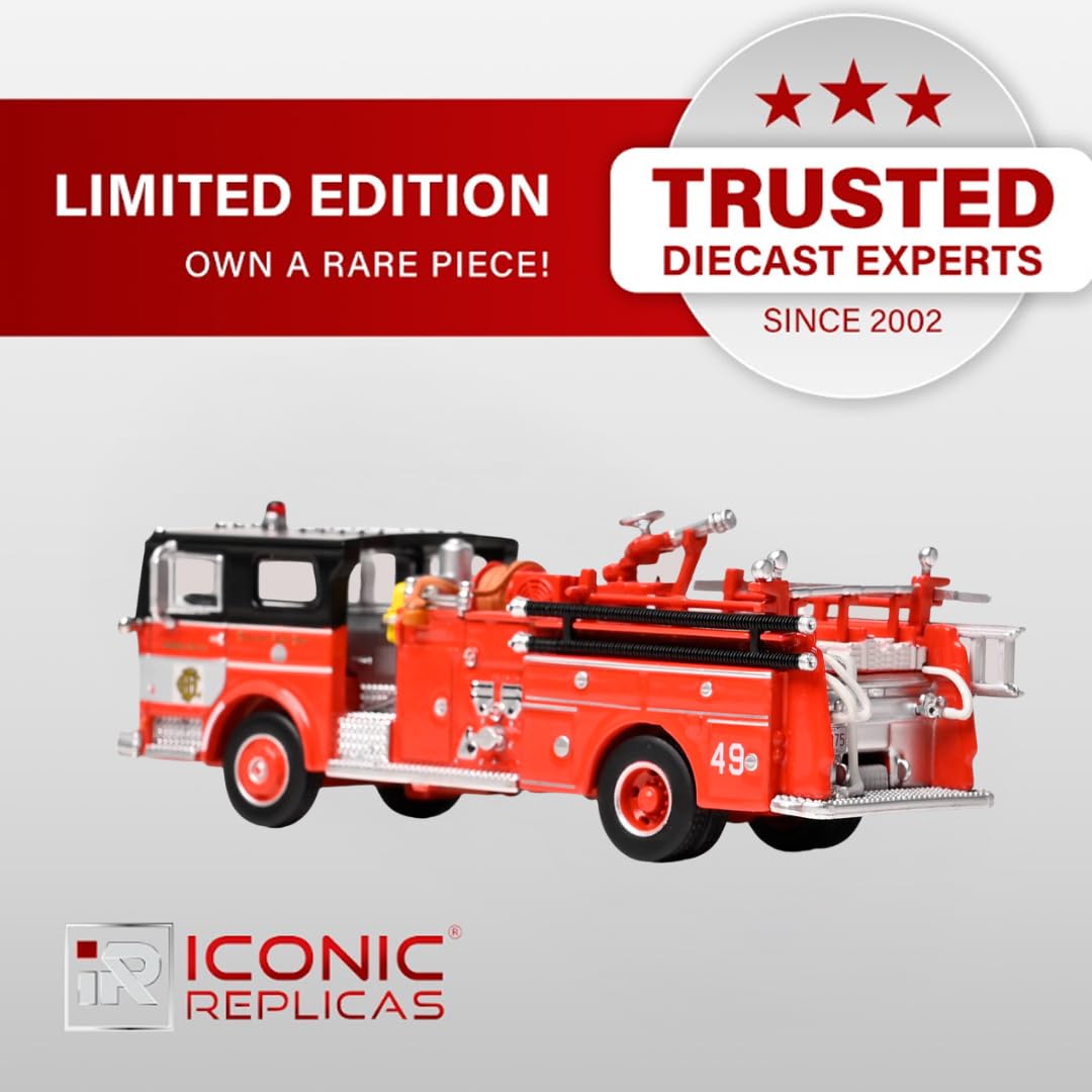 Iconic Replicas 1974 Ward Lafrance Fire Engine: Chicago Fire Department - Engine 49 1:87 (HO) Diecast Model Fire Truck