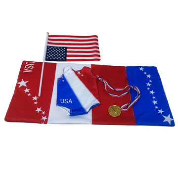 18 Inch Doll Clothes and Accessories,18 inch Dolls Gymnastics Leotard,Matching Doll 4th July Patriotic Clothes USA Flag,Mat and Olympic Gold Medal