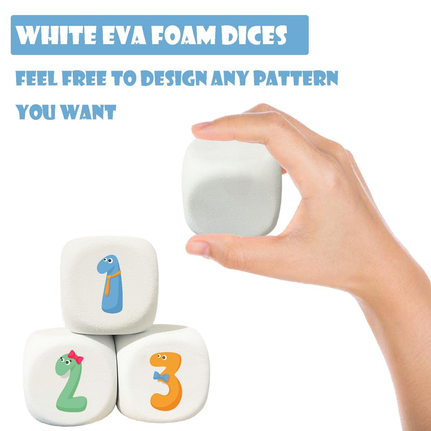 Qidiwin 2.5 Inch White EVA Foam Dices for Kids Graffiti, Building Blocks,Creative Painting,Party Supplies, 12 PCS