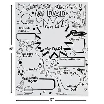 Color Your Own All About Dad Poster - Set of 30 - Father's Day Craft Gifts for Kids and Fun Home Activities