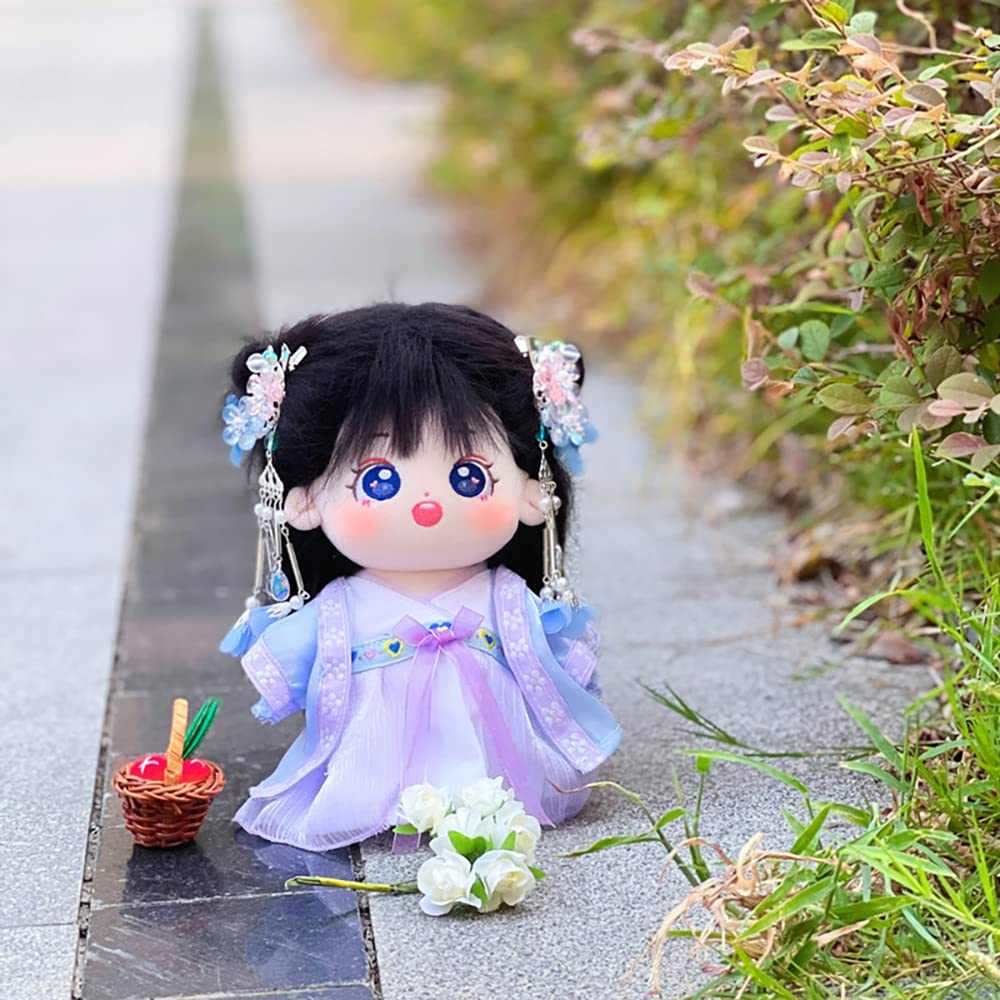 niannyyhouse 20cm Plush Doll Antique Hanfu Suit Shawl Dress Hairpin 8in Doll Dress Up (Blue+Purple)