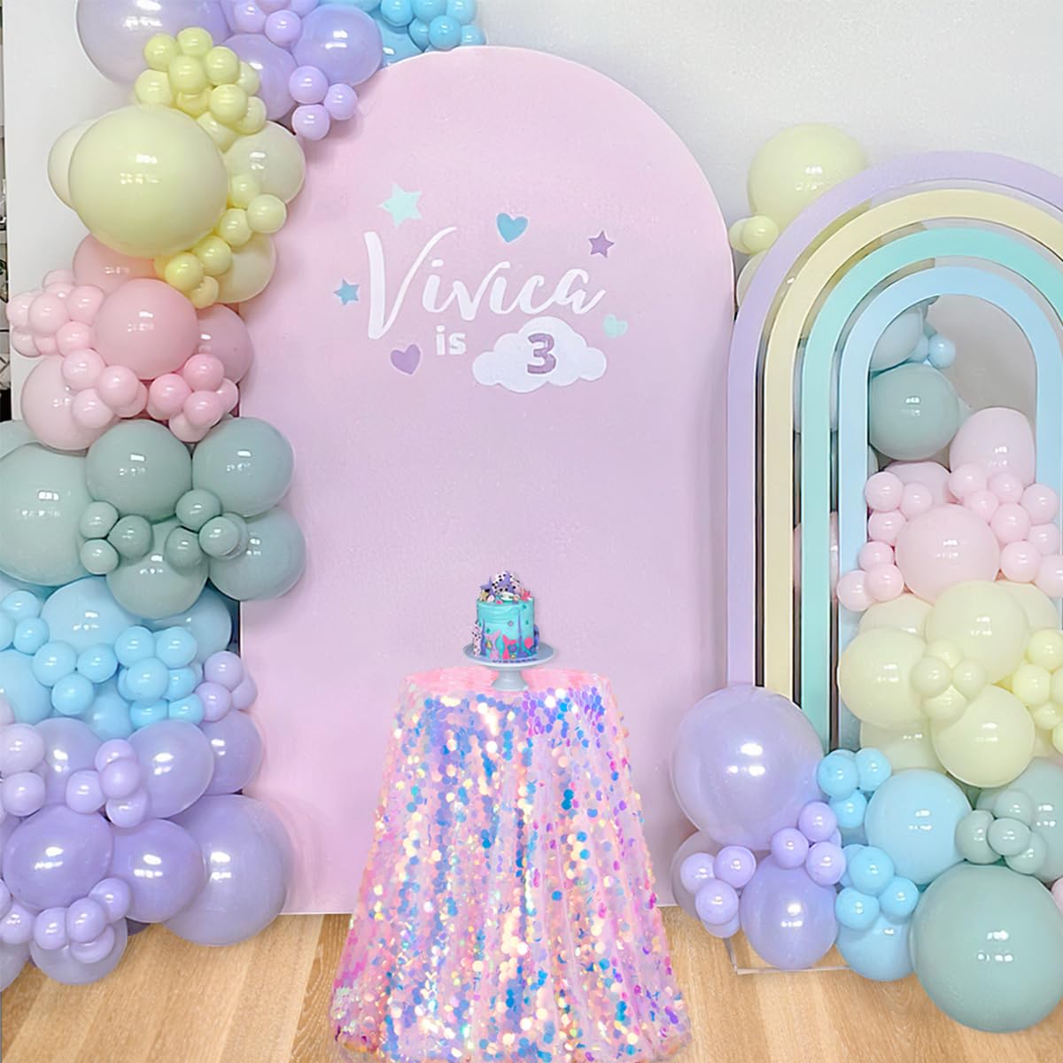 QueenDream Mermaid Tablecloth Pink Payette Sequin Tablecloth for Birthday Ocean Themed Party Princess Girl Baby Shower Decorations 51x35 Inch