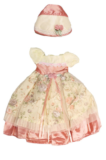 American Fashion World Pink Floral Colonial Dress for 18 Inch Dolls with Matching Bonnet
