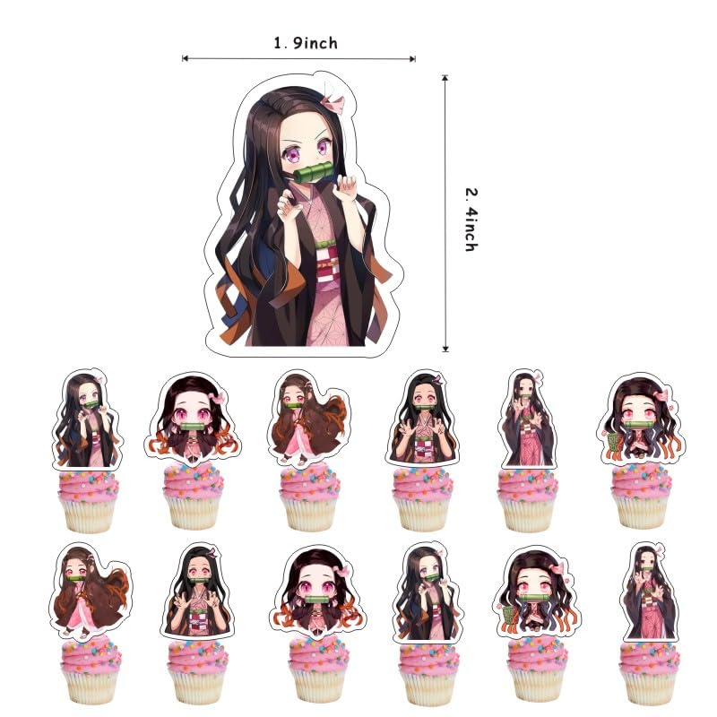 Nezuko Birthday Decorations, Demon Party Supplies Include Happy Birthday Banner, Cake Topper and Cupcake Toppers, Balloons for Kids Party Decor