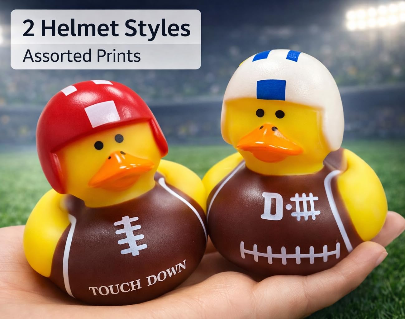 GIFTEXPRESS 24 Pack Football Rubber Duckies, 2 Inch Mini Sports Theme Ducks with Helmets, Assorted Styles, Touchdown Bath Toys for Game Day, Football