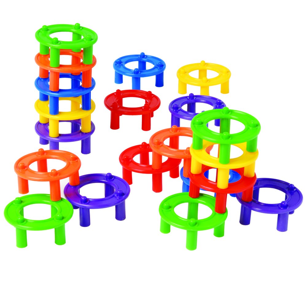 Constructive Playthings Ring Builders Stacking Toys, 96-Piece STEM Building Set for Kids Ages 18 Months+, Preschool Classroom Must-Have