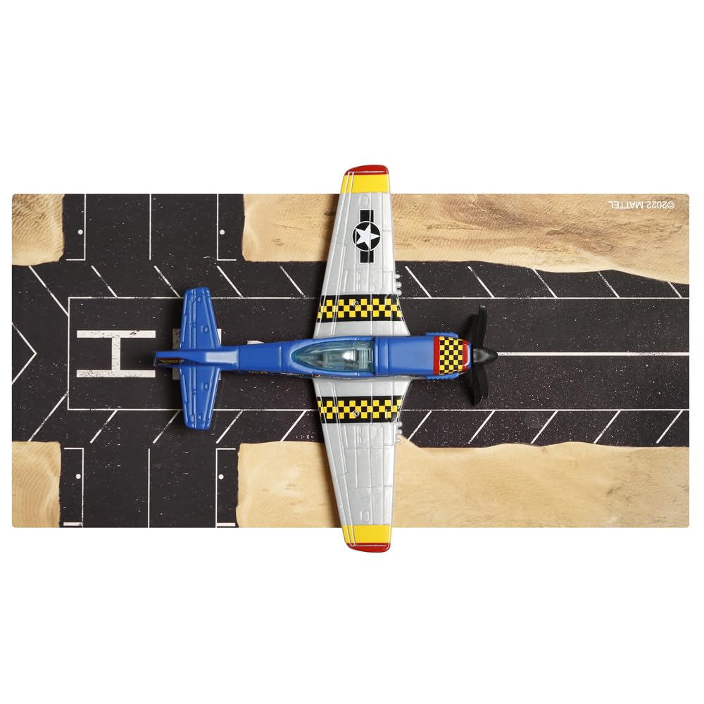 Matchbox Collectible Die-Cast Metal Sky Busters Inspired by North American P-51 Mustang Airplane - HLH99 ~ Blue, Silver and Yellow Single Seater