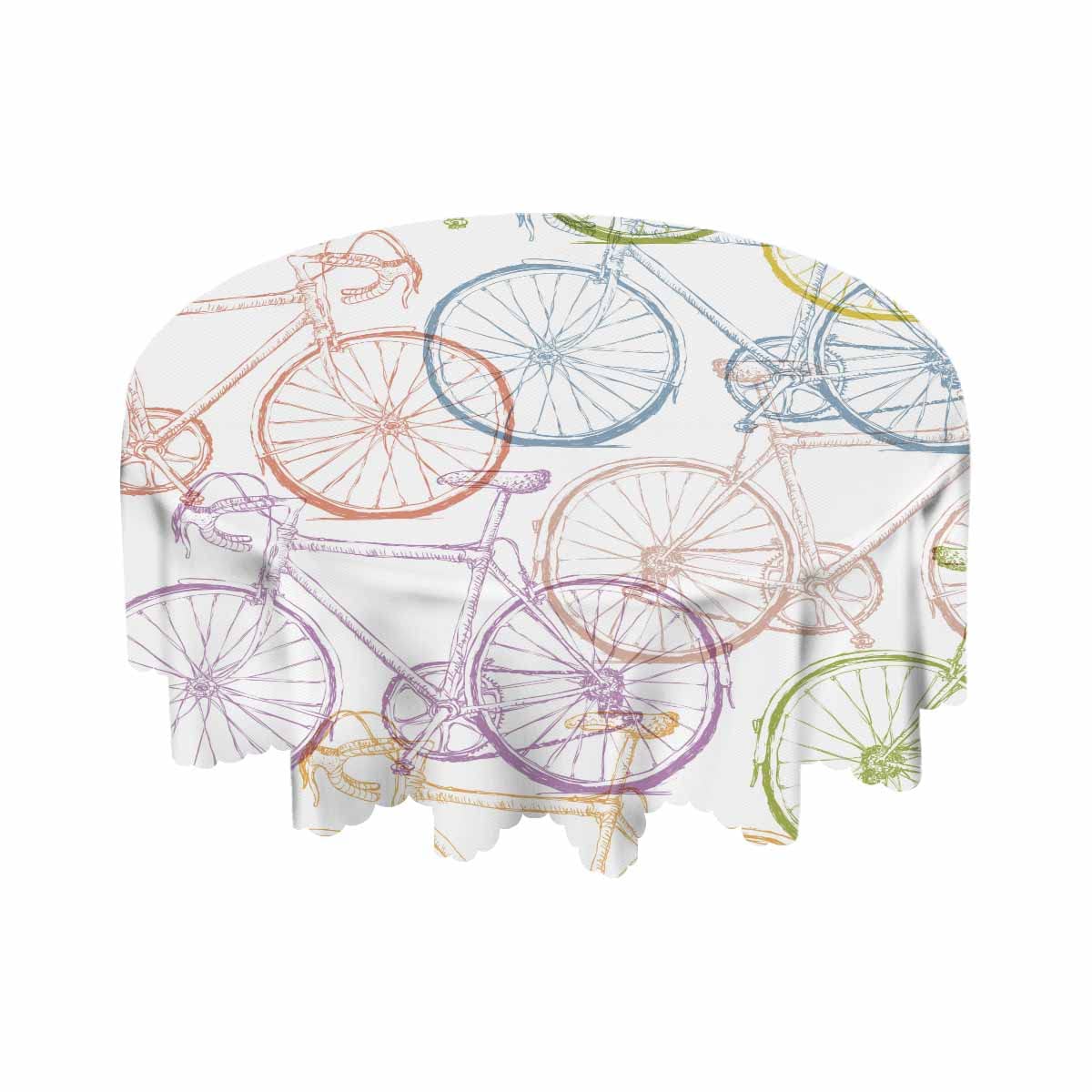 Yibeas Tablecloth Repeat Bicycle Tablecloths 60" Diameter Round Sketch Bike Fun Biking Race Ride Sport Wheel Colorful Tablecloths for Dining Kitchen
