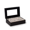 Bey-Berk Jaden Crocodile-Embossed Leather Domino Set, Double-6 55-Piece Tiles in Black Display Case, Coffee Table Game Set