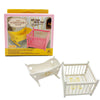 Miniature Dollhouse Furniture Set,Mini Doll Rocking Crib + Square Bed, Dollhouse Furniture Crib Wobble Toys Baby Doll Cradle White Wooden Bamboo Silk
