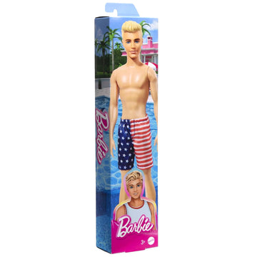 Barbie Ken Doll Wearing American Flag Swimsuit, Pool and Beach Toys