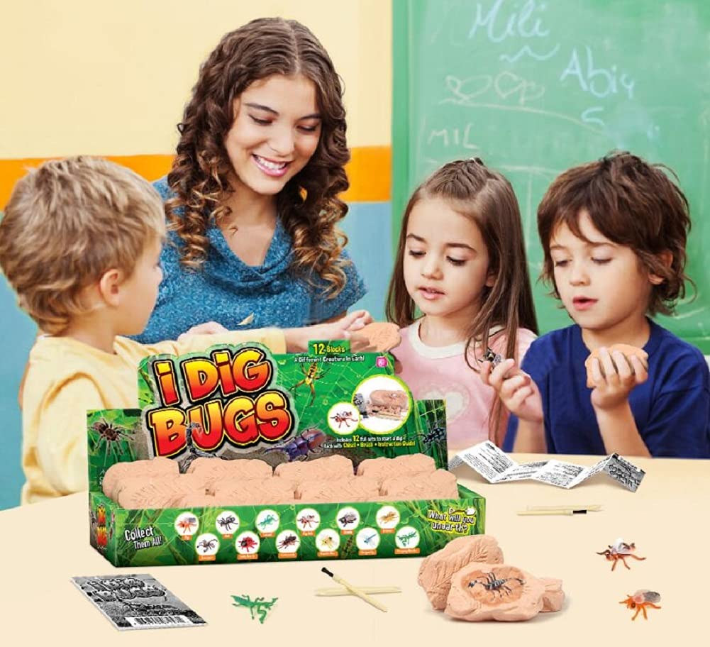 TRADE Big Bug Fossil Dig Kit - STEM Science & Educational Toys -Dig Up 12 Real Bugs Fly Ant Scorpion Lady Beetle Locust Cockroach Bumble Bee Cicada