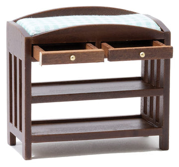 Classics by Handley Dollhouse Miniature Slatted Changing Table with Mattress (Walnut Changing Table with Blue Mattress)