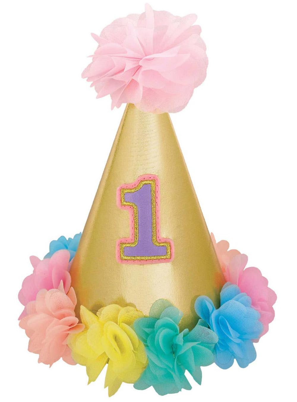 Deluxe Multicolor "1st" Birthday Girl Cone Hat - 8.25" x 6.25" (1 Pc.) - Stylish & Eye-Catching Party Accessory - Perfect for Your Little One's Big