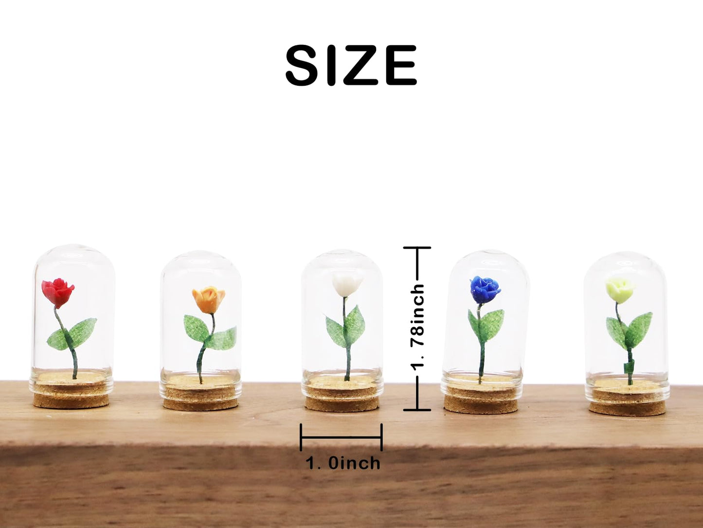 1/6 Dollhouse Miniature Rose with Glass Dome, Faux Flowers, Mini Rose Flowers, Miniature Valentine's Gift, for Dollhouse Miniatures Fairy Garden