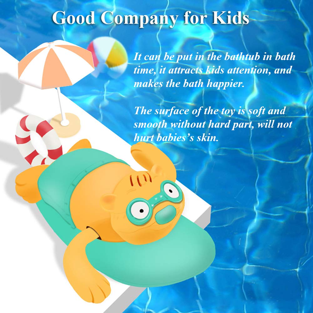 NEXTAKE Pull String Baby Bath Toy Pull & Go Beaver Cute Surfing Beaver Swimming Beaver Windup Clockwork Bathtub Toy for Toddlers (Blue)