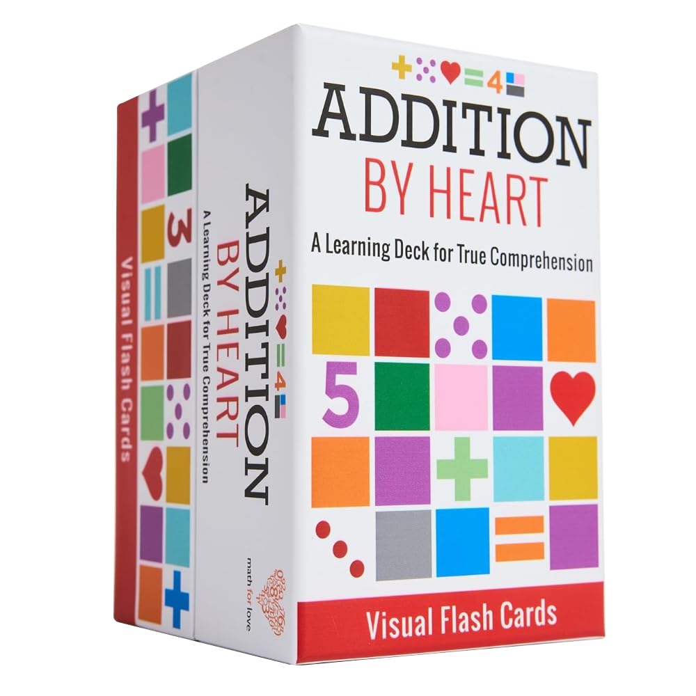 Math for Love Addition by Heart Visual Flash Cards - a Colorful Learning Deck for True Comprehension of Addition Math Facts for Ages 6-9