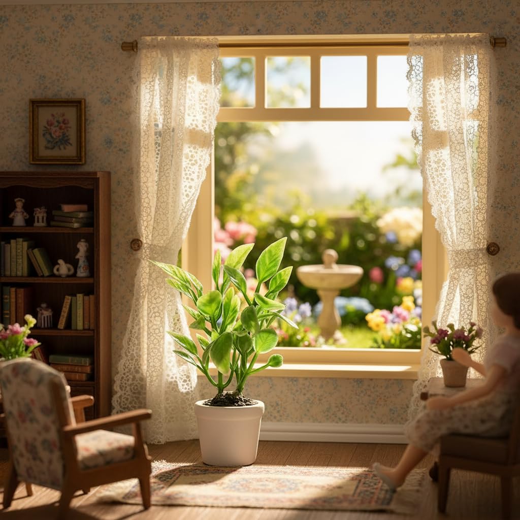 Artificial Miniature Plants for Dollhouse - 1:12 Scale Hanging Potted Greenery for Fairy Gardens, Terrariums and Diorama Displays
