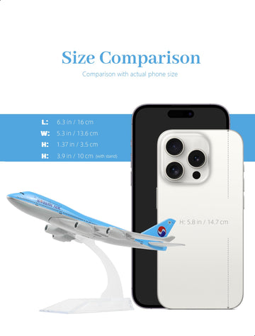 QIYUMOKE 1/400 Compatible for Korean Boeing 747 Model Airplane with Display Stand, 6 Inch Diecast Metal Passenger Plane for for Aviation Enthusiasts