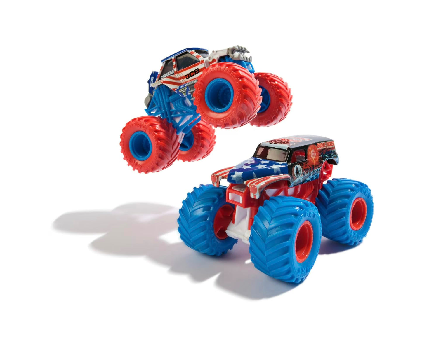 Monster Jam Grave Digger vs JCB Digatron Diecast Truck - Exclusive Red White Blue