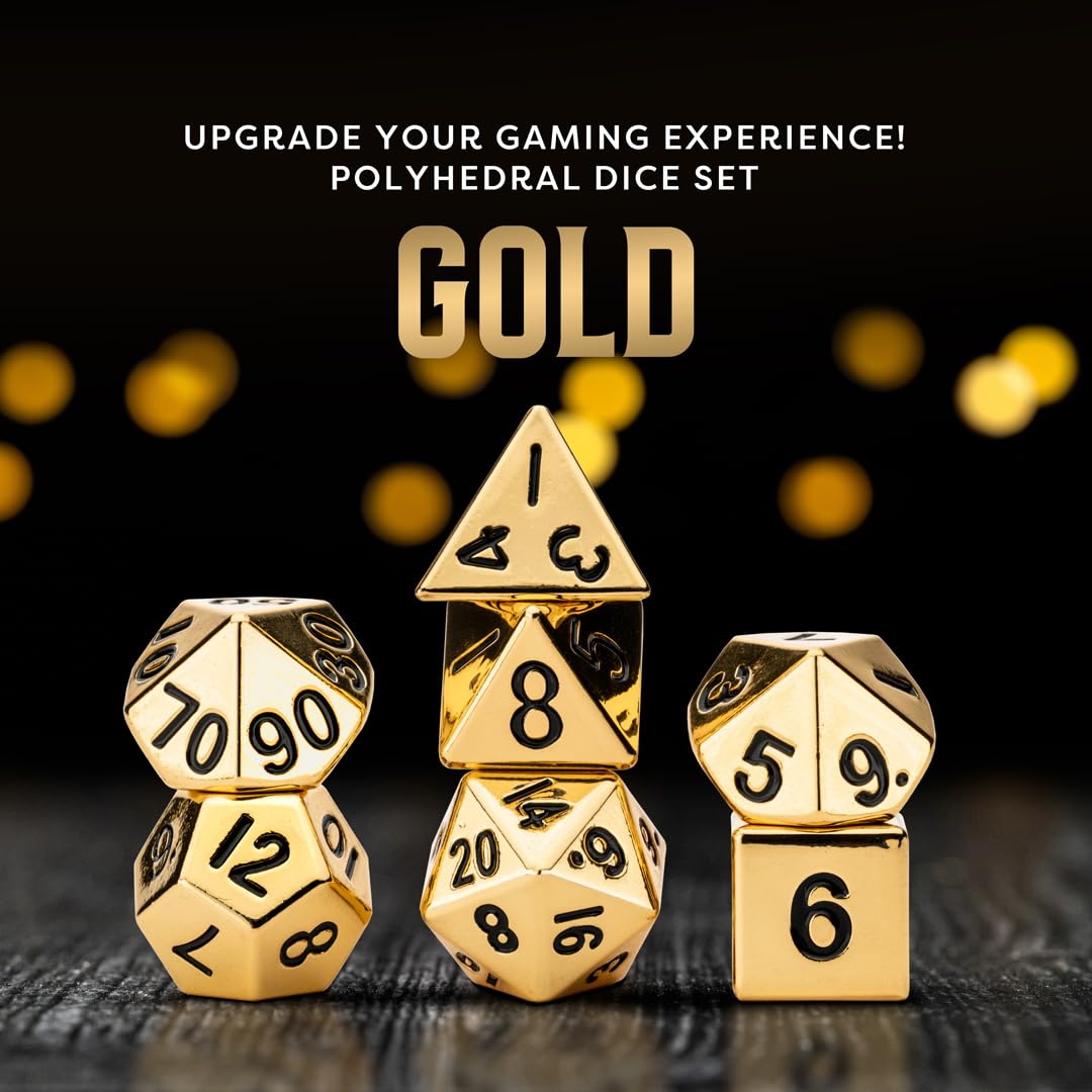 Metal Dice Polyhedral Set of 7 die (7) Gold