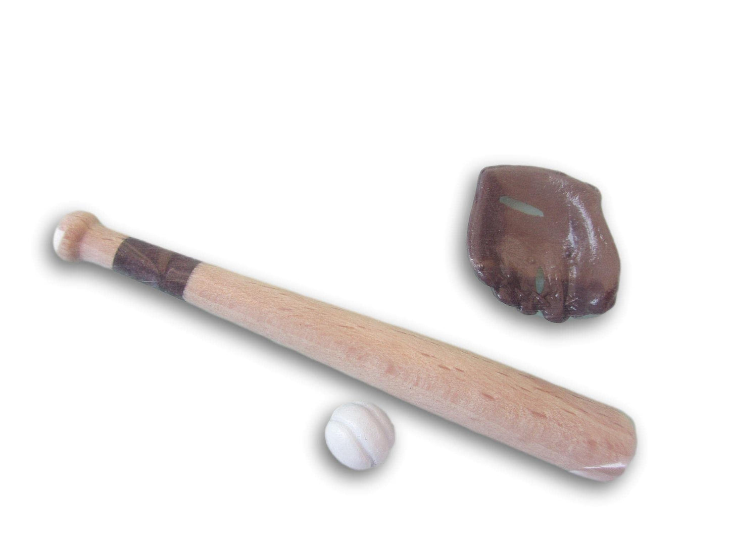 Dollhouse and Craft Miniatures - Baseball Bat, Glove, and Ball - 3 Count - Scale 1:12