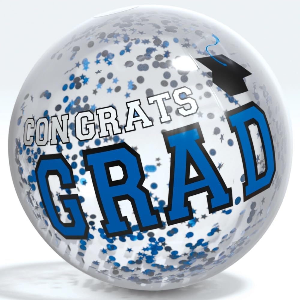 Amscan Vibrant Blue New! Grad PVC Beach Balll w/Confetti - 16" (1 Pc.) - Premium Quality - Perfect for Celebrations & Beach Fun